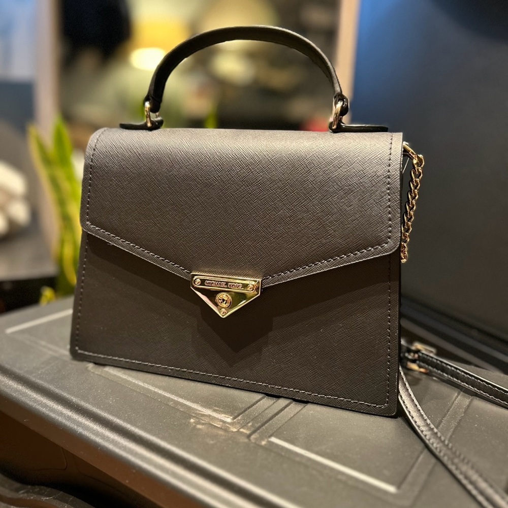 Michael Kors Grace Black Leather Medium Satchel Top Handle Bag